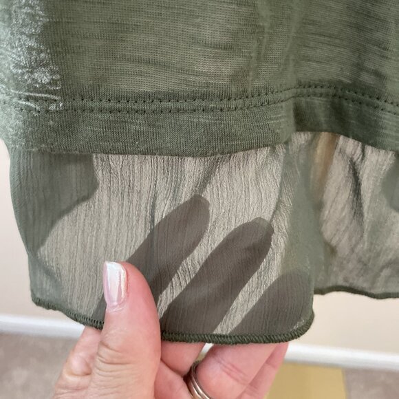 Vtg Y2k Faded Glory Sequin Top Women's XL Green Sheer Sharkbite Hem Fairy Grunge - Picture 2 of 10